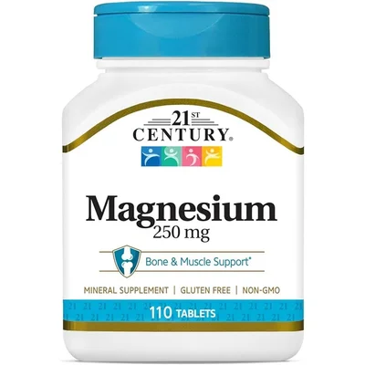 21st Century Magnesium Supplement, Supports Muscle & Nerve Function, Blood Pressure & Glucose Control, Tablets, 250mg - 110 Count