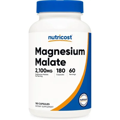 Nutricost Magnesium Malate, Supports Muscle & Nerve Function, Bone Health & Energy Production, Capsules, 2100mg - 180 Count