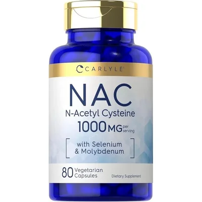 Carlyle NAC (N-Acetyl Cysteine) Supplement, Antioxidant & Detoxification Support, Respiratory Health, 1000mg Capsules - 80 Count