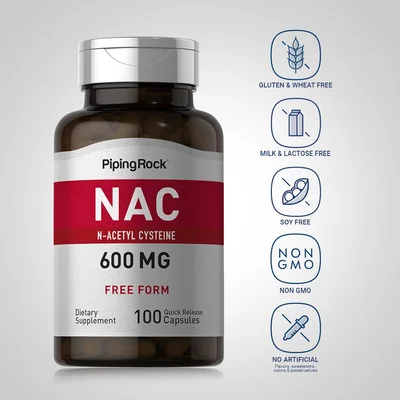 N-Acetyl Cysteine (NAC) 600 mg 100 Quick Release Capsules by Piping Rock