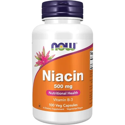 NOW Niacin Supports Healthy Cholesterol & Cardiovascular Health, Energy Metabolism, Capsules, 500mg - 100 Count