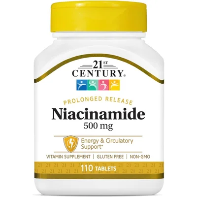 21st Century Niacinamide, Cellular Energy & Skin Health Support (No Flush), Tablets, 500mg - 110 Tablets