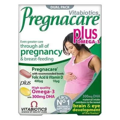 Vitabiotics Pregnacare Plus Omega-3, Comprehensive Nutritional Support for Pregnancy & Breastfeeding, Capsules - 56 Count
