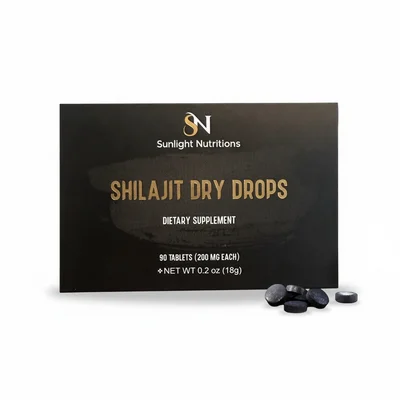 Sunlight Nutritions Shilajit Dry Drops Herbal Supplement for Energy & Cognitive Support, Tablets, 200mg - 90 Count