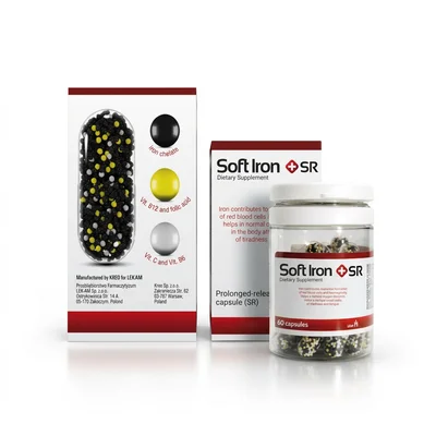 Lekam Soft Iron + SR, Iron Supplement for Anemia & Red Blood Cell Health, Sustained Release Capsules - 60 Capsules