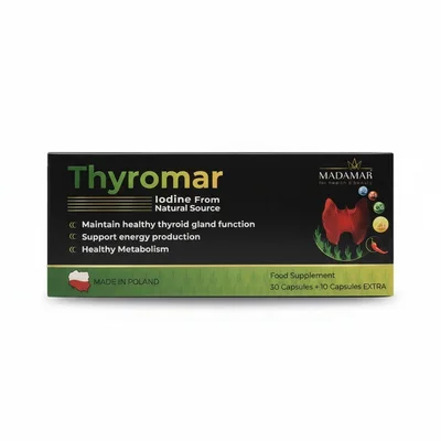 ثايرومار (Thyromar) مكمل دعم الغدة الدرقية، يدعم وظيفة الغدة الدرقية الصحية، الأيض والطاقة، كبسولات - 40 كبسولة