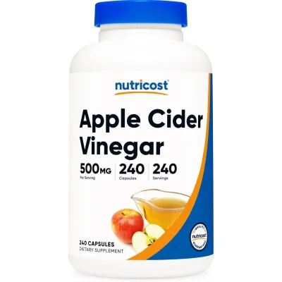 نيوتريكوست (Nutricost) مكمل خل التفاح لدعم الهضم وتعزيز الأيض، كبسولات - 240 كبسولة