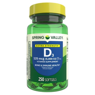 SPRING VALLEY Vitamin D3, Supports Bone Health & Immune Function, Softgels - 250 Count