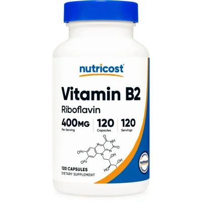 نوتريكوست (Nutricost) فيتامين ب2 ريبوفلافين، لدعم طاقة الخلايا ومضاد للأكسدة، كبسولات، 400 ملجم - 120 كبسولة