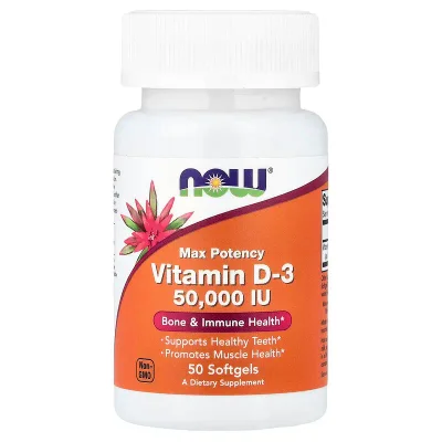 NOW Vitamin D3 High-Potency for Vitamin D Deficiency Support, Softgels, 50,000 IU - 50 Softgels