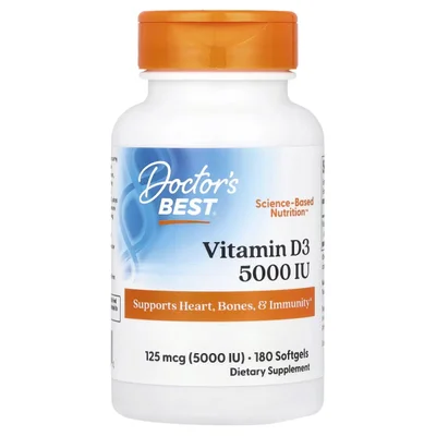 Doctor's Best Vitamin D3, Supports Bone & Immune Health, Softgels, 5000 IU - 180 Softgels