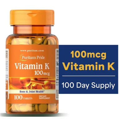 Puritan's Pride Vitamin K for Blood Clotting & Bone Health, Tablets, 100mcg - 100 Count