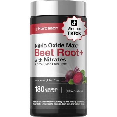 Horbaach Beet Root with Nitrates for Cardiovascular Health Support, Vegetarian Capsules - 180 Count