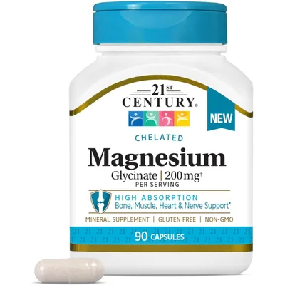 21st Century Magnesium Glycinate for Bodily Functions Support, Capsules - 90 Count