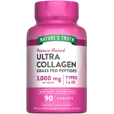 Nature's Truth Grass-Fed Collagen Peptides, Supports Skin & Joint Health, Coated Caplets - 90 Count