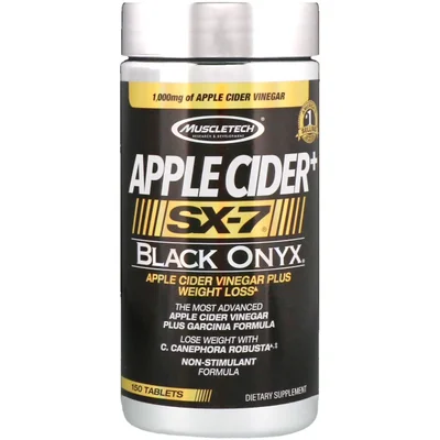 MuscleTech (ماسل تك) SX-7 Black Onyx Apple Cider Vinegar Plus، يدعم الأيض وإدارة الوزن، أقراص - 150 قرص