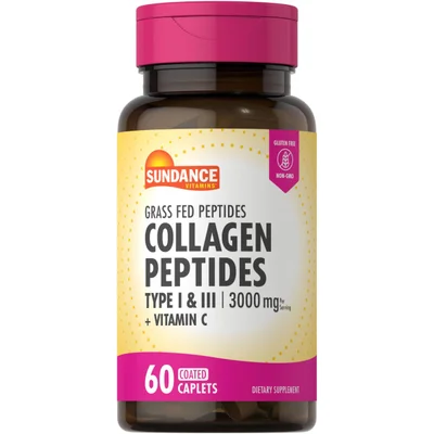 ساندانس فيتامينز (Sundance Vitamins) ببتيدات الكولاجين المتحللة النوع الأول والثالث مع فيتامين سي، يعزز صحة البشرة والشعر والأظافر ويدعم الأنسجة الضامة، كابليت - 60 كابليت
