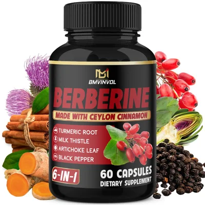 BMVINVOL Berberine 6-IN-1 with Ceylon Cinnamon, Turmeric, Milk Thistle, Artichoke, Black Pepper - Metabolic & Antioxidant Support, Capsules - 60 Count