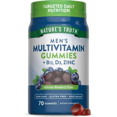 Nature's Truth Men's Multivitamin Gummies with B12, D3, Zinc for Overall Health Support - 70 Gummies