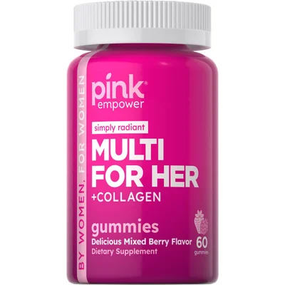 Pink Empower Simply Radiant Multi For Her + Collagen, Supports Women's Health & Skin Elasticity, Mixed Berry Flavor, 60 Gummies