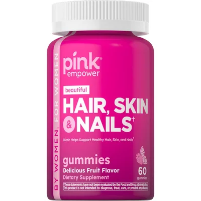 Pink Empower Hair, Skin & Nails + Collagen, Natural Strawberry Flavor, 60 Gummies