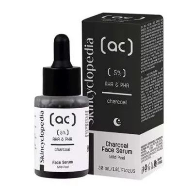 Skincyclopedia Charcoal Face Serum — 5% AHA & PHA Mild Peel, 30ml