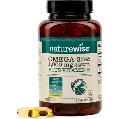 NatureWise Omega-3 Plus Vitamin E, for Heart & Brain Health Support, 1000mg - 60 Softgels