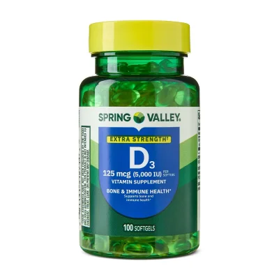 Spring Valley Vitamin D3, 5000 IU, Softgels - 100 Count