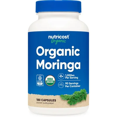 Nutricost Organic Moringa, Supports General Health & Nutrition, Capsules - 180 Count