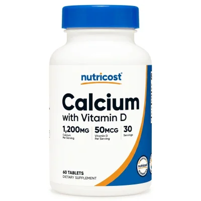 Nutricost Calcium 1200mg with Vitamin D for Bone, Muscle, and Nerve Health, Tablets - 60 Count