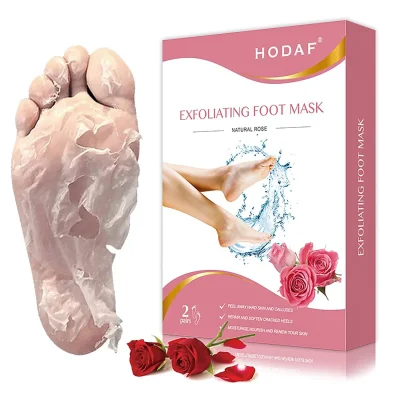 HODAF Exfoliating Foot Mask with Natural Rose, Removes Dead Skin & Calluses, Leaves Feet Soft & Smooth - 2 Pairs