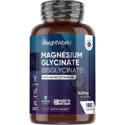 WeightWorld Magnesium Glycinate with Vitamin B6, Muscle & Nerve Support, Capsules - 180 Count