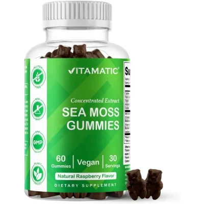 Vitamatic Sea Moss Gummies for Thyroid Support & Immunity, Natural Flavor - 60 Count