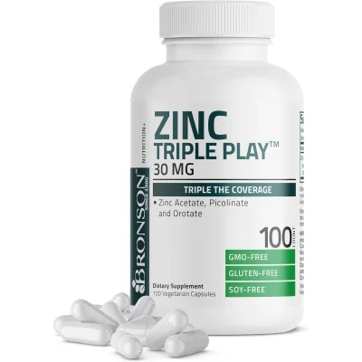 BRONSON Zinc Supplement for Immune Support, 30mg, Capsules - 100 Count
