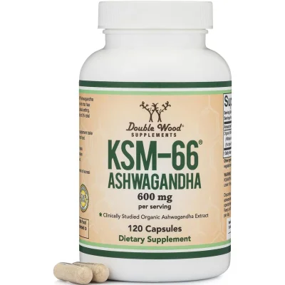 دبل وود (Double Wood) اشواغاندا KSM-66، مكمل غذائي لدعم التكيف مع الإجهاد والوظائف الإدراكية، كبسولات - 120 كبسولة