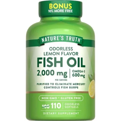 Nature's Truth (نیتشرز تروث) زيت السمك بنكهة الليمون لدعم صحة القلب والدماغ، 2000 ملغ، 110 كبسولات هلامية