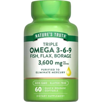 Nature's Truth (نیتشرز تروث) أوميغا 3-6-9، لدعم صحة القلب والدماغ والمفاصل، 3600 ملغ، 60 سوفت جيل
