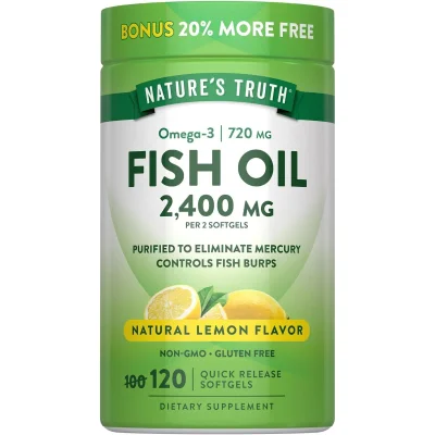 Nature's Truth (نيتشرز تروث) زيت سمك أوميغا 3 لدعم صحة القلب والدماغ والمفاصل، 2400 ملغ، 120 كبسولة هلامية