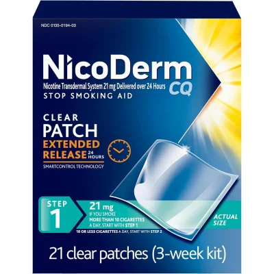 نيكو ديرم سي كيو (NicoDerm CQ) لصقات الإقلاع عن التدخين، الخطوة 1، 21 ملغ - 21 لصقة