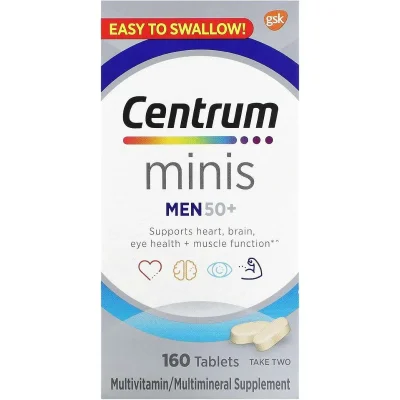 Centrum (GSK) Minis Men 50+, Multivitamin & Multimineral Supplement for Vitality, Tablets - 160 Count