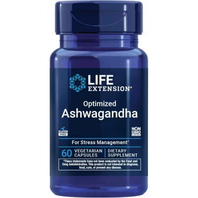 Life Extension Optimized Ashwagandha, Stress Support & Relaxation, Vegetarian Capsules - 60 Count