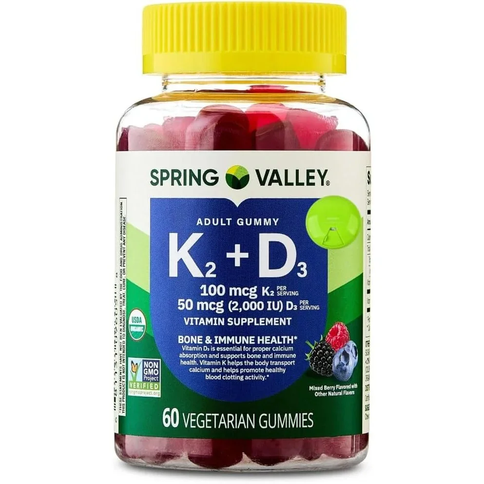 سبرينج فالي (Spring Valley) فيتامين ك2 + د3، لدعم العظام والمناعة، 60 قطعة بنكهة طبيعية — SPRING VALLEY — 60 gummies