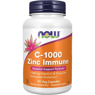NOW Foods فيتامين سي 1000 مع الزنك لدعم المناعة، كبسولات نباتية - 90 كبسولة