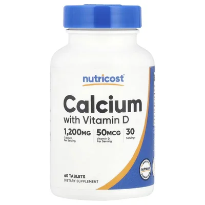 نيوتريكوست (Nutricost) كالسيوم مع فيتامين د3 لدعم العظام والأسنان، أقراص - 60 قرص