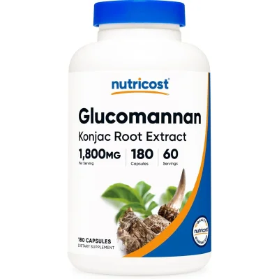 نيوتريكوست (Nutricost) جلوكومانان مستخلص جذور الكونجاك، يعزز الشعور بالشبع ويدعم إدارة الوزن الصحي، كبسولات - 180 كبسولة