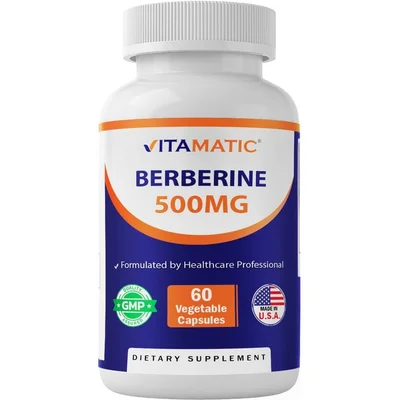 Vitamatic Berberine for Blood Sugar, Cholesterol & Heart Health Support, Vegetable Capsules - 60 Count