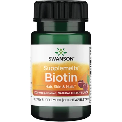 Swanson Biotin 5000mcg, Supports Healthy Hair, Skin & Nails, Chewable Tablets - 60 Count