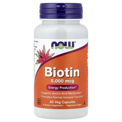 NOW Biotin for Hair, Skin & Nails Support, Capsules - 60 Count