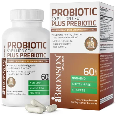 Bronson Probiotic Plus Prebiotic for Digestive Health Support, Capsules - 60 Count