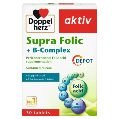 Doppelherz Suprafolic + B-Complex, Folic Acid & B Vitamins Supplement, Tablets - 30 Count
